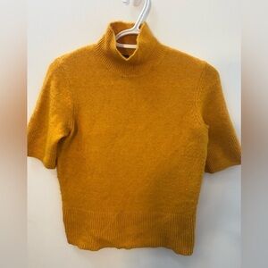 CYNTHIA ROWLEY Mustard Yellow Mock Neck Short Sleeve Sweater  Shirt Women Size S